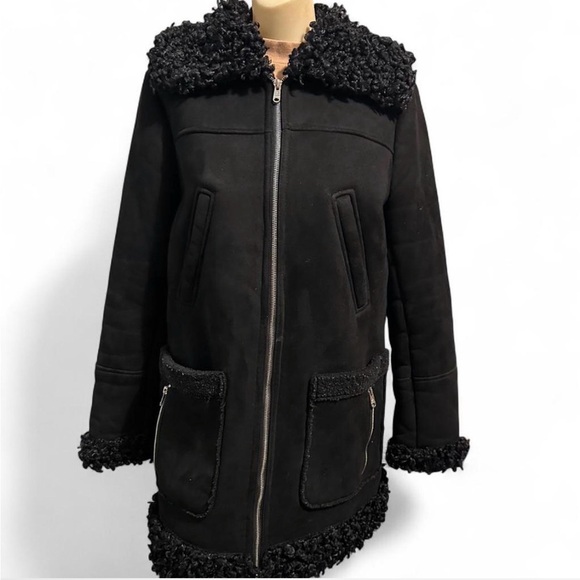 Sam Edelman Black Teddy Jacket with faux fur Trim - Picture 3 of 6